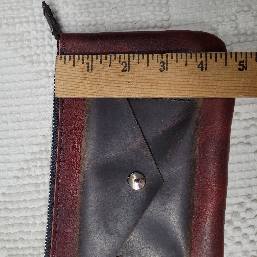 Handmade Womens Red And Brown Leather Clutch With Detachable Wristlet Strap - Picture 9 of 9